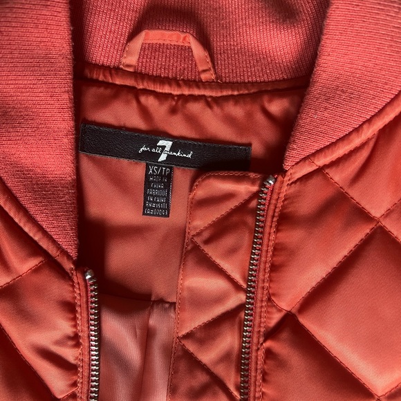 7 For All Mankind Women’s Quilted Bomber Jacket Orange XS - EUC - Picture 3 of 5